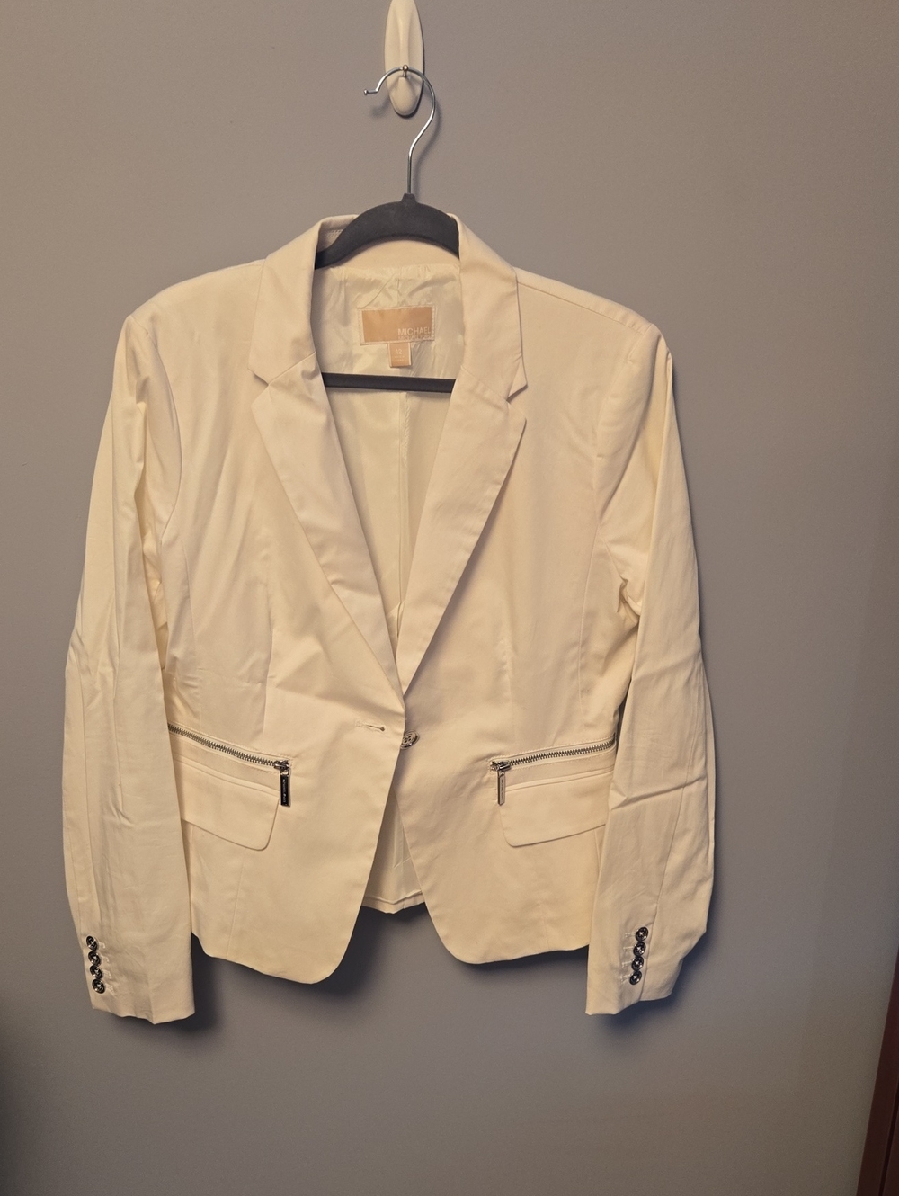 Michael Kors White Women's Tailored Blazer with Zip Pockets